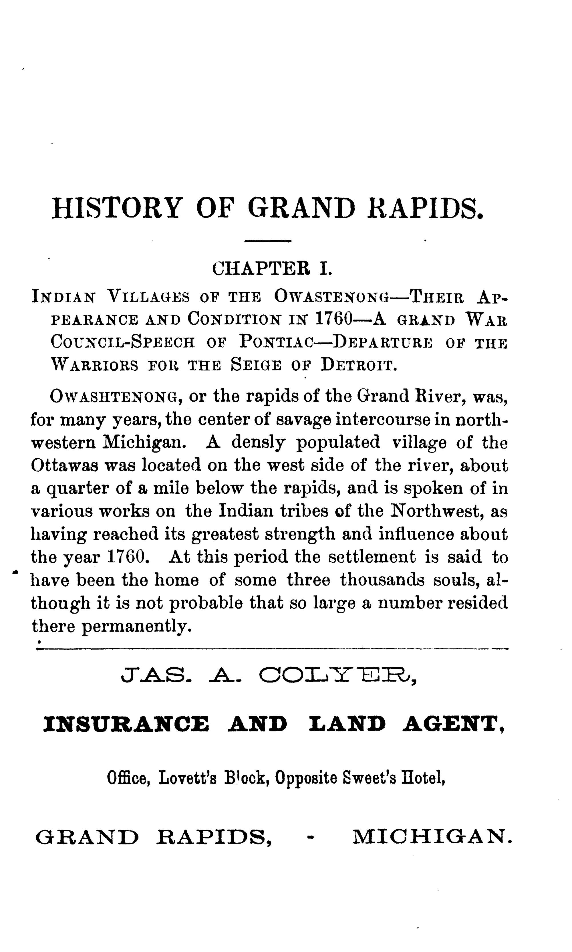 First page of the History of Grand Rapids